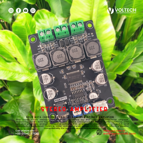 Gold A314 (Genuine TPA3118) 30W+30W Stereo Amplifier – 12V-24V | Voltech Electronics