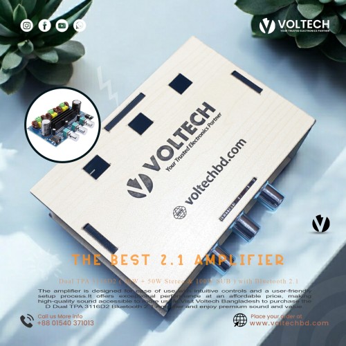 TPA3116D2 100W+ 50W x2 2.1 Bluetooth 5.0 Amplifier with Casing – Hi-Fi Sound | Voltech Electronics