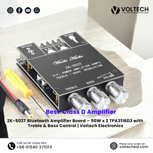 Wuzhi Audio ZK-502T + App Bluetooth Amplifier Board – 50W x 2, Treble &amp; Bass Control | Voltech Electronics