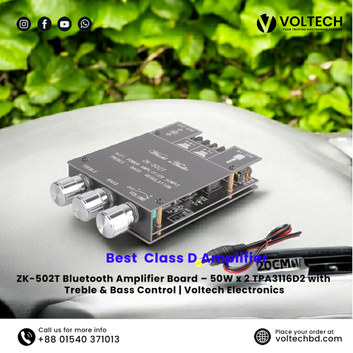 Wuzhi Audio ZK-502T + App Bluetooth Amplifier Board – 50W x 2, Treble &amp; Bass Control | Voltech Electronics