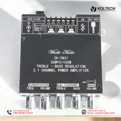 Wuzhi Audio ZK TB21 + App Hi-Fi 2.1 Bluetooth Amplifier (50W+50W Stereo + 100W Sub) – Voltech Electronics