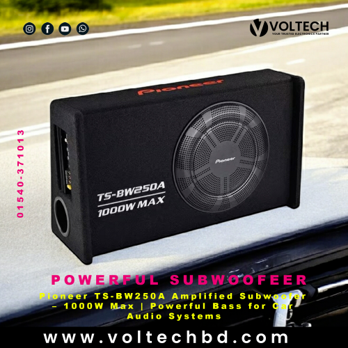 Pioneer TS-BW250A Amplified Subwoofer – 1000W Max | Powerful Bass for Car Audio Systems
