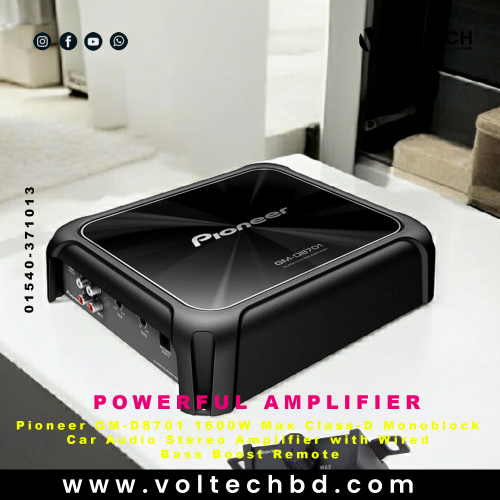 Pioneer GM-D8701 1600W Max Class-D Monoblock Car Audio Stereo Amplifier with Wired Bass Boost Remote