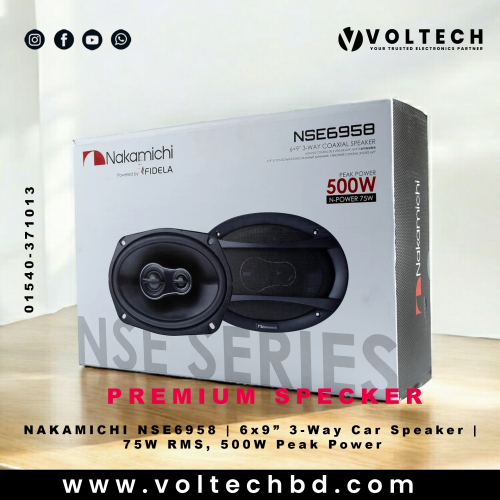 NAKAMICHI NSE6958 | 6x9” 3-Way Car Speaker | 75W RMS, 500W Peak Power | Premium Car Audio Upgrade in Bangladesh