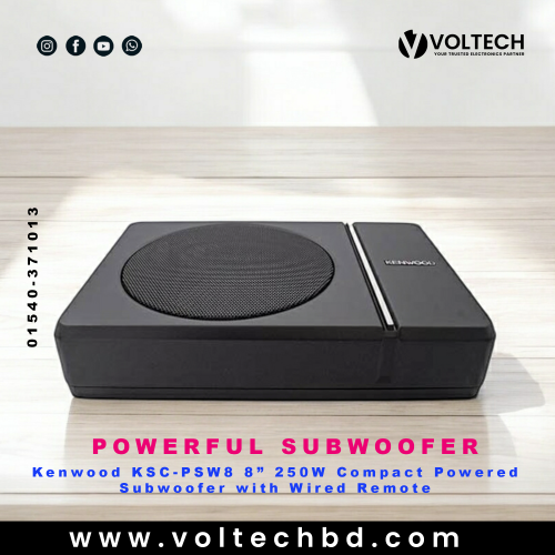 Kenwood KSC-PSW8 8” 250W Compact Powered Subwoofer with Wired Remote | Voltech Electronics