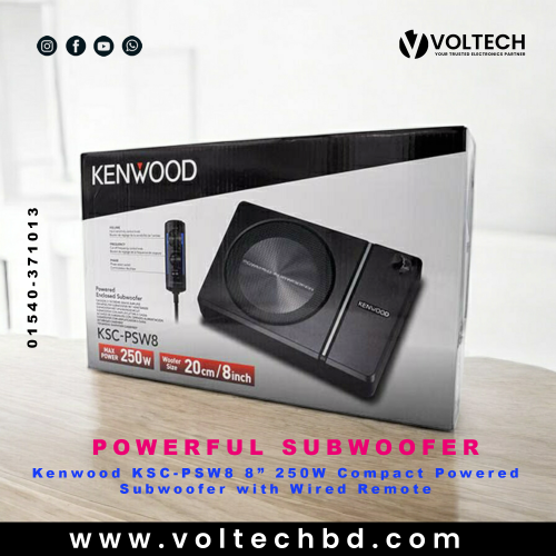 Kenwood KSC-PSW8 8” 250W Compact Powered Subwoofer with Wired Remote | Voltech Electronics