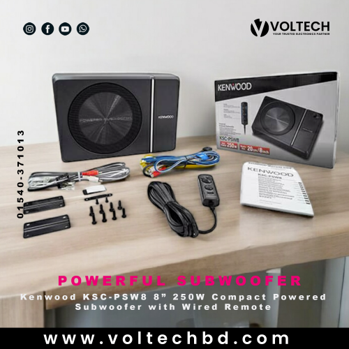 Kenwood KSC-PSW8 8” 250W Compact Powered Subwoofer with Wired Remote | Voltech Electronics