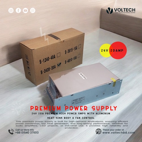 24V 20A Premium High Power SMPS – Reliable &amp; Efficient | Voltech Electronics