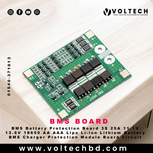 BMS Battery Protection Board 3S 25A – 11.1V / 12.6V for 18650, Li-ion, Lipo, AA, AAA Cel