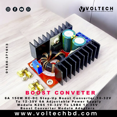 6A 150W DC-DC Step-Up Boost Converter 10-32V To 12-35V 6A Adjustable Power Supply Module K2S5 10-32V To L9B4 12-35V Boost Converter Module Adapters