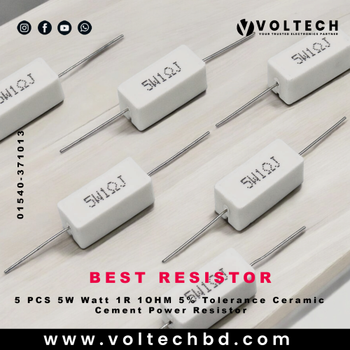 5 PCS 5W 1 Ohm 5% Axial Lead Wire Resistors - White Wound Fixed Ceramic Cement Power Resistors
