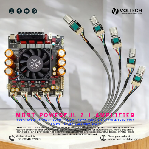 Wuzhi Audio ZK-AS21P 300W + 300W + 600W (Sub) 2.1 Channel Bluetooth Digital Power Amplifier Board